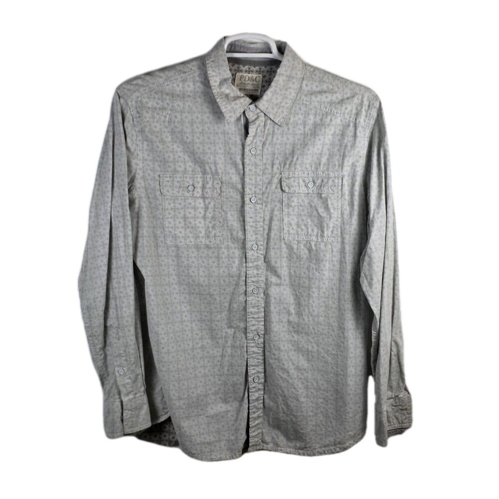 PDC Men's Large White Geometric Long Sleeve Button Up Shirt